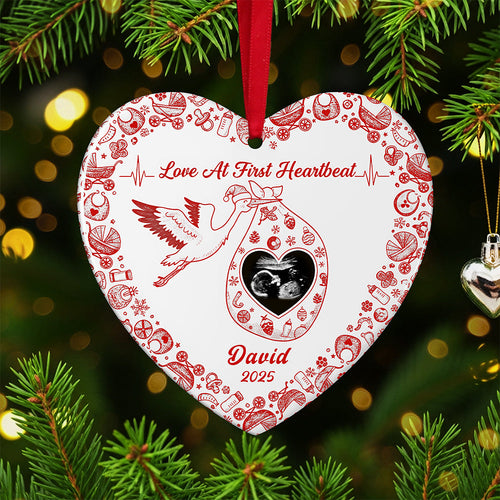 Love At First Heartbeat - Personalized Ceramic Ornament for Pregnant Women Ornament PopCulturePrints