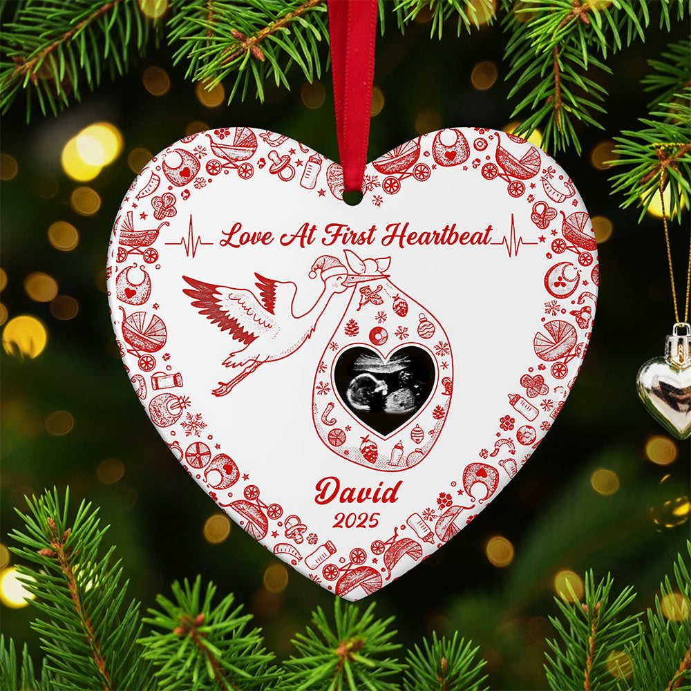 Love At First Heartbeat - Personalized Ceramic Ornament for Pregnant Women Ornament PopCulturePrints