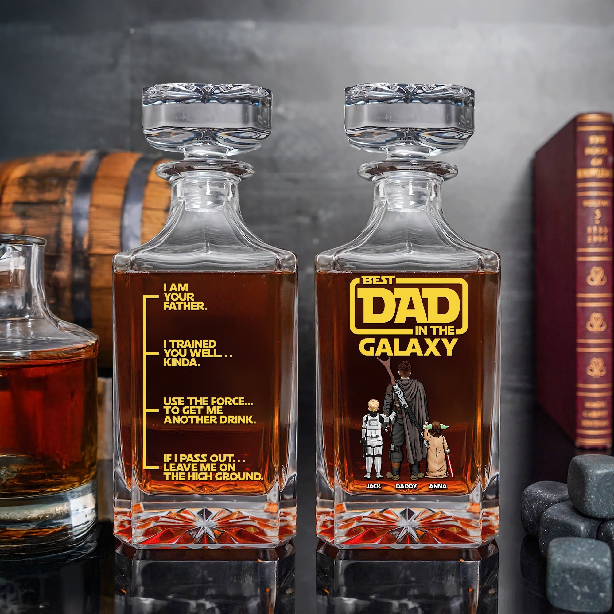 Best Dad in the Galaxy - Personalized Universe Dad Drinking Bottle for Father's Day Whiskey Bottle PopCulturePrints