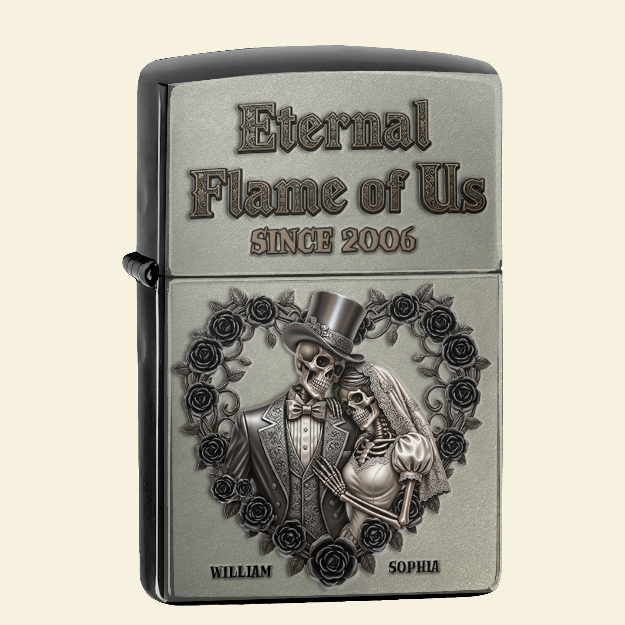 “An Eternal Bond” - Personalized Eternal Flame of Us Skull Couple Lighter - Unique Gift for Couples Lighter PopCulturePrints