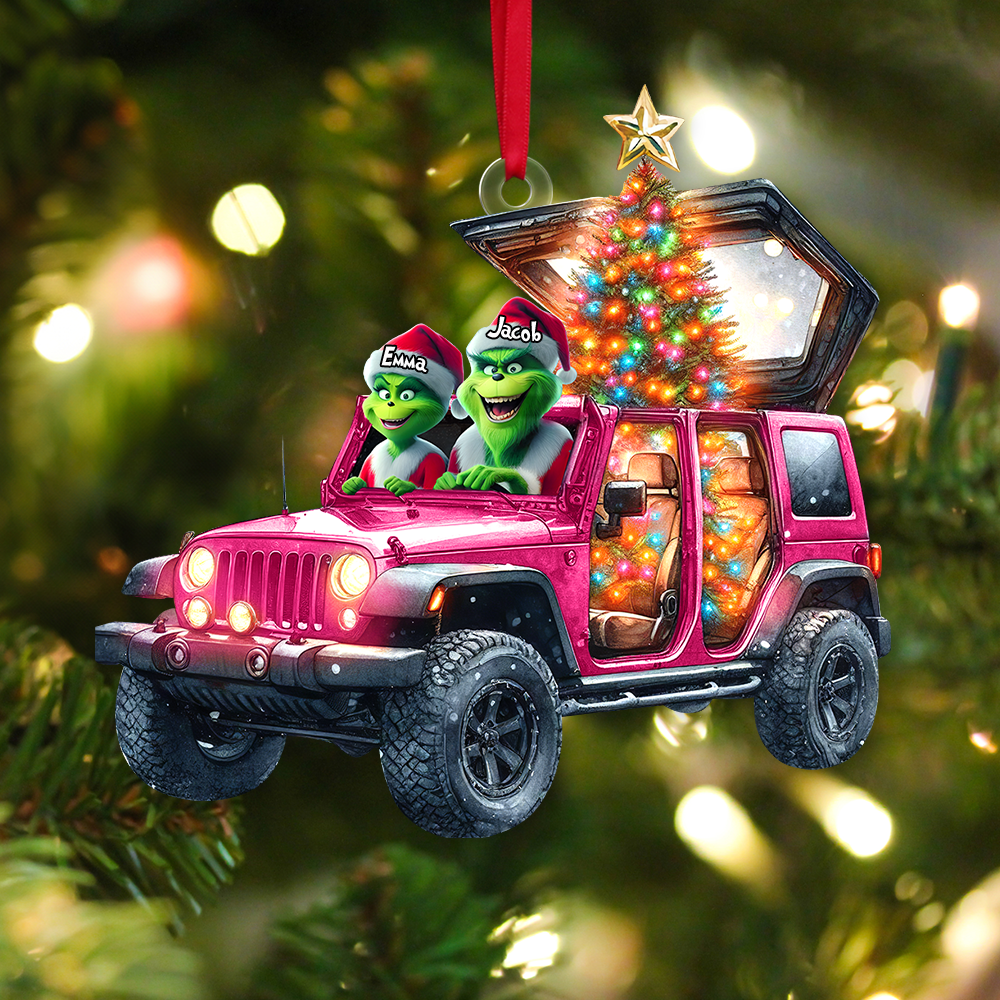 Custom Couple Christmas Ornament - Festive Jeep Design