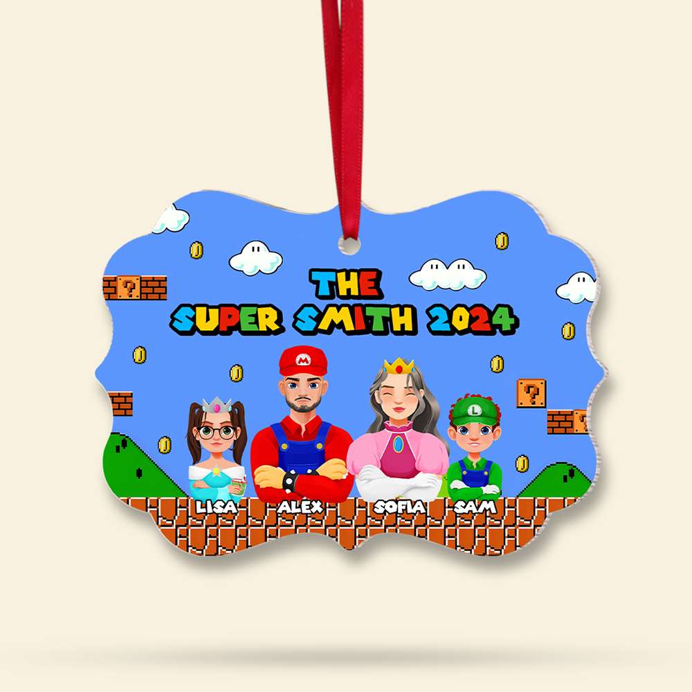 Personalized Super Family Christmas Ornament - Video Game Theme