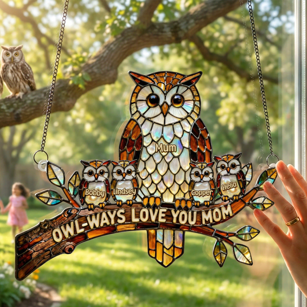 "Owl-ways Love You Mom" - Personalized Owl Mom Suncatcher Ornament - Gift for Mom, Grandma, and Special Women Ornament PopCulturePrints