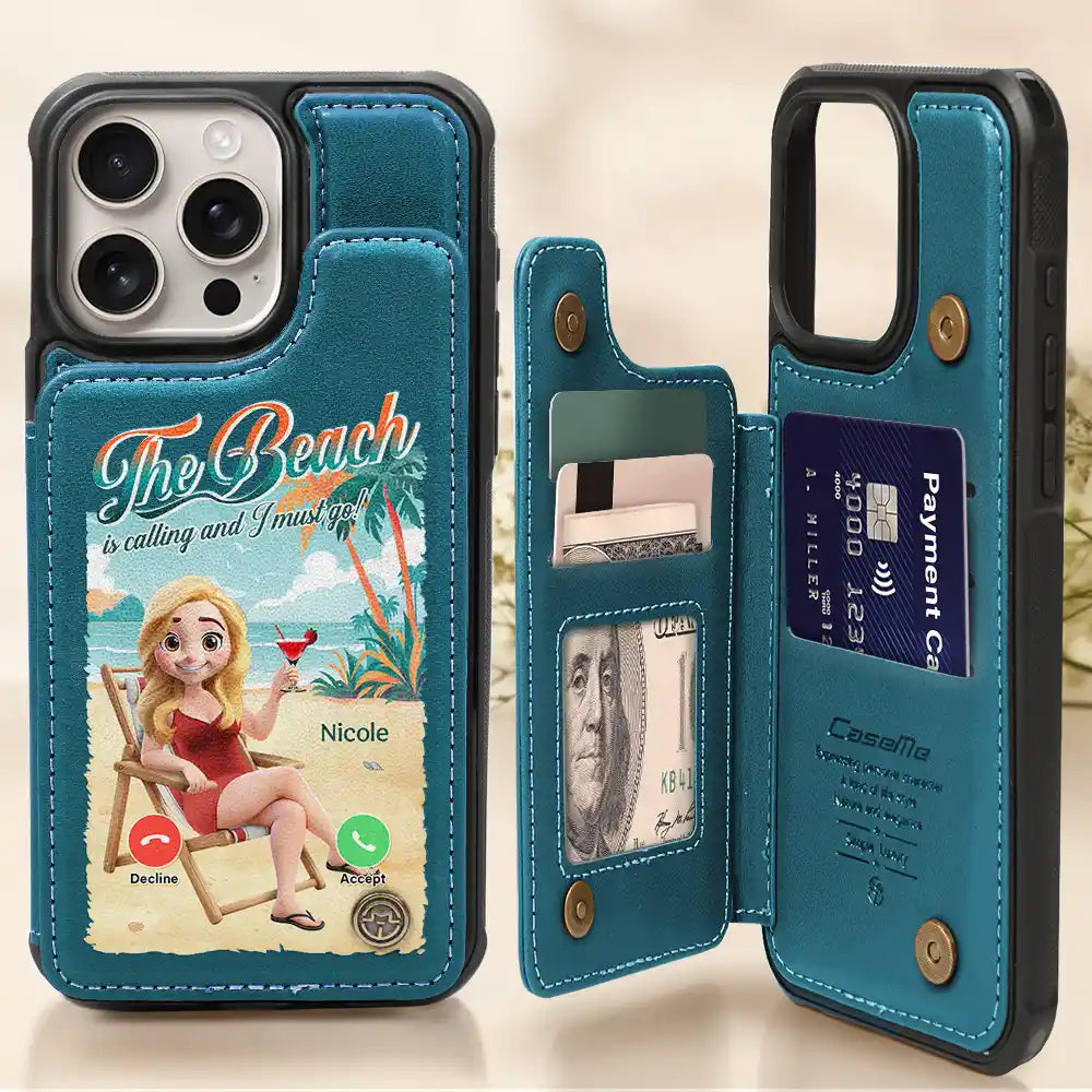 The Beach Is Calling - Personalized Leather Flip Wallet Phone Case Leather Flip Wallet Phone Case PopCulturePrints