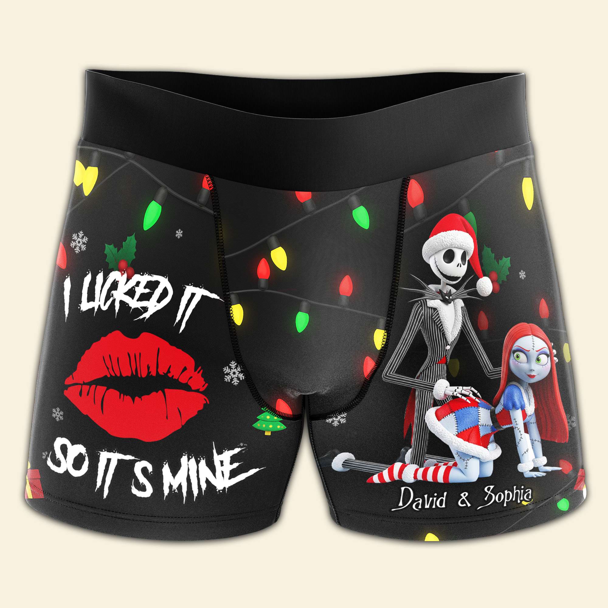 I Licked It, So It’s Mine - Freaky Skeleton Couple Christmas Boxers - Personalized Gifts for Him Boxer Briefs PopCulturePrints