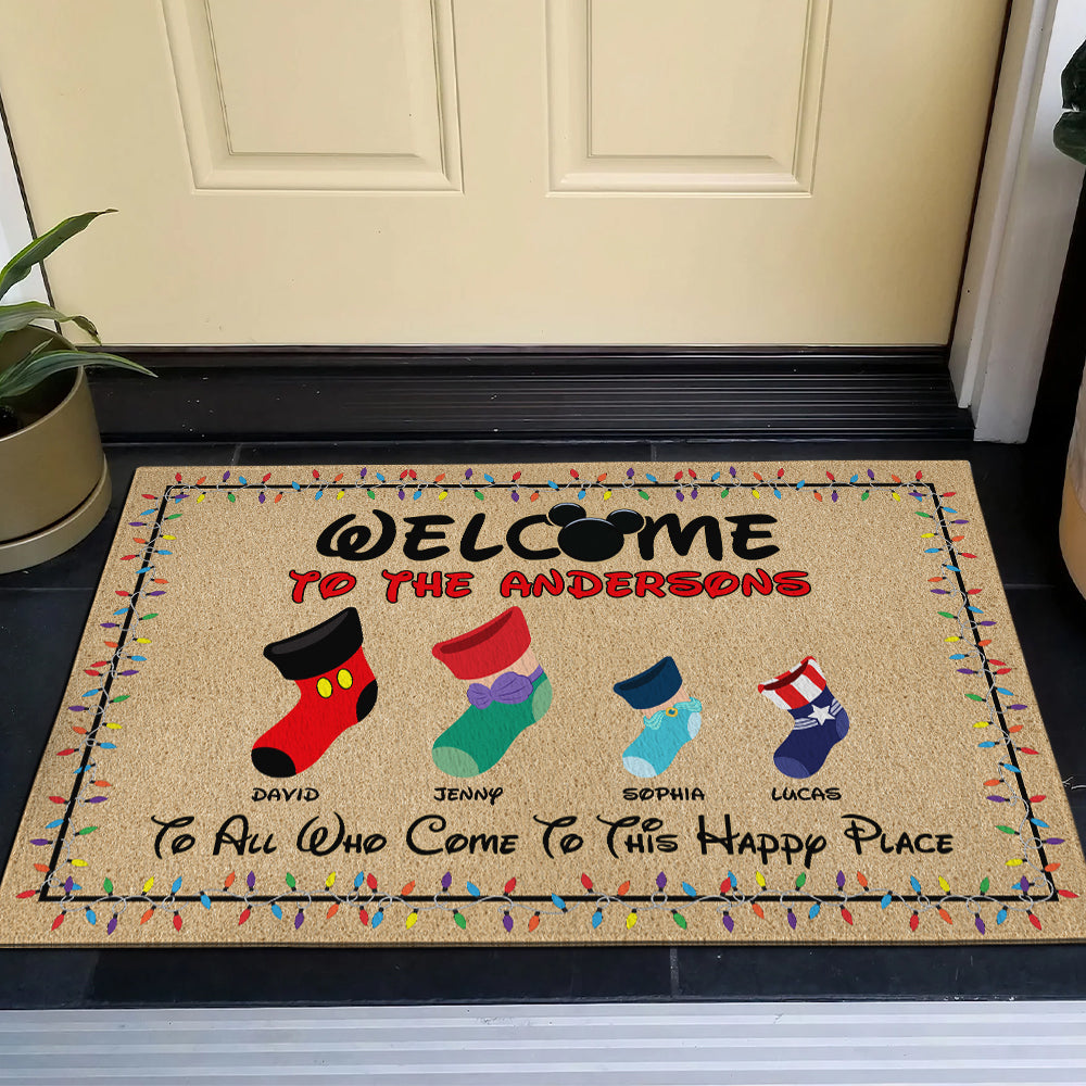 Personalized Family Christmas Stocking Doormat