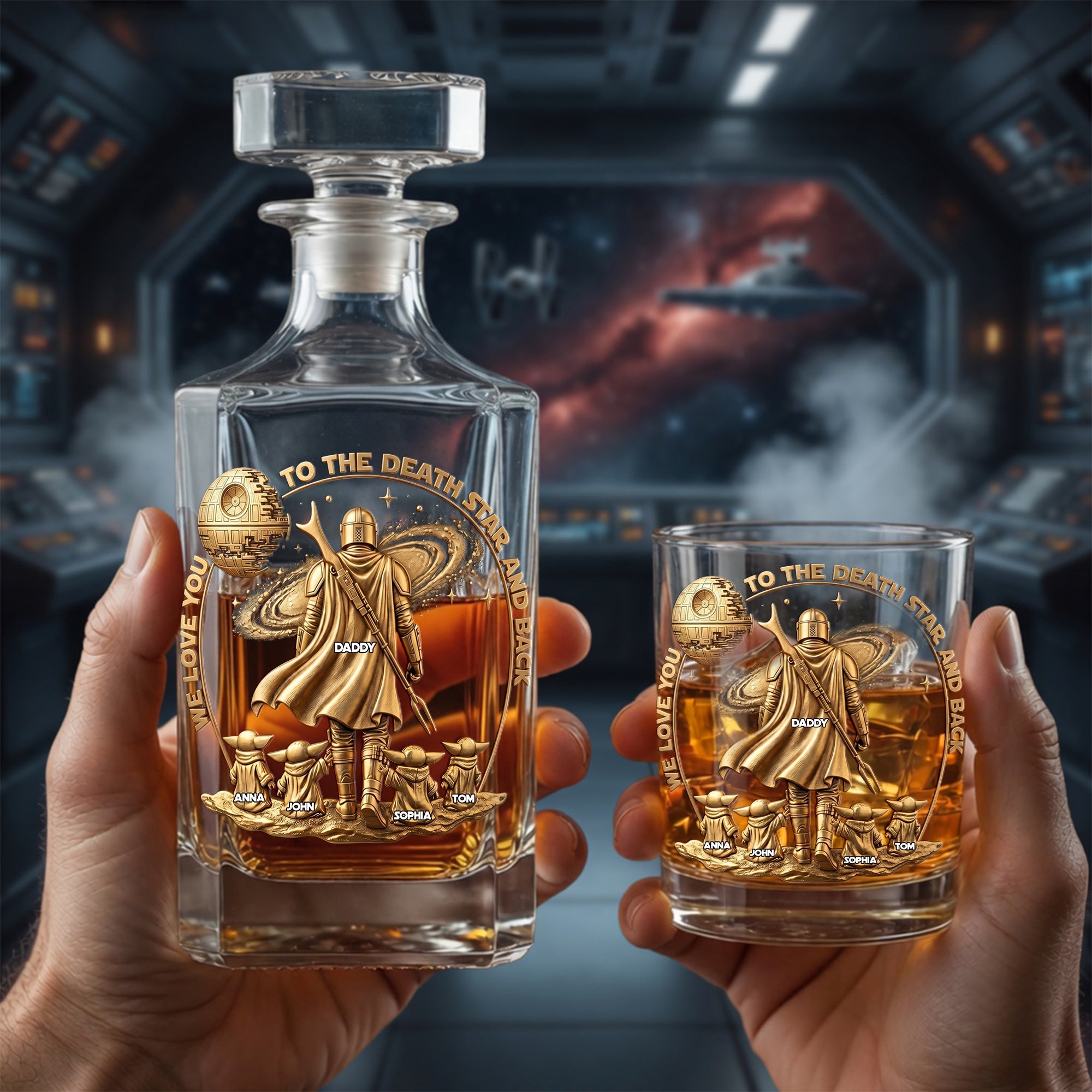 To The Death Star and Back - Personalized Decanter Set for Dad Bottle PopCulturePrints
