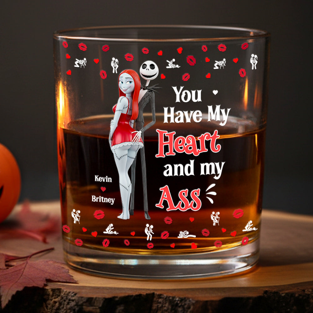 You Have My Heart and My Ass - Funny Halloween Glass Mug - Personalized Gift for Couples Whiskey Glass PopCulturePrints