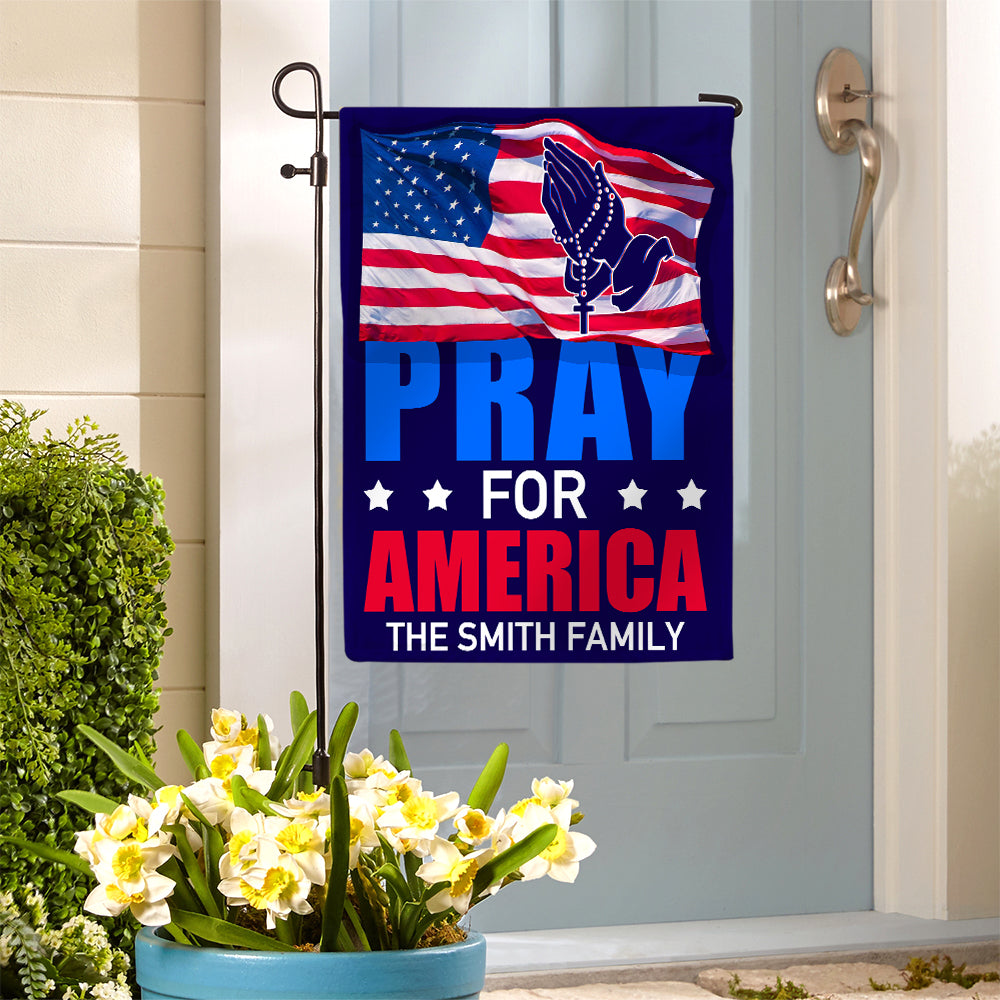 Personalized Pray For America Garden Flag - Custom Family Name