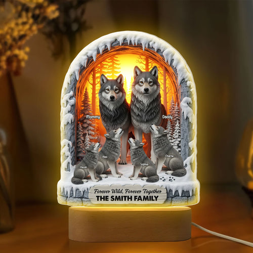 Forever Wild, Forever Together - Personalized Wolf Family LED Light Led Night Light PopCulturePrints
