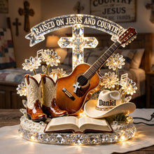 Load image into Gallery viewer, "Raised on Jesus and Country" - Personalized Acrylic Light Box - Gifts for Christian Guitarists, Friends, and Family Light Box PopCulturePrints
