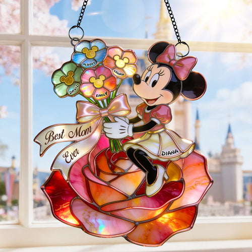 Best Mom Ever - Personalized Mom's Beautiful Flowers Suncatcher Ornament Ornament PopCulturePrints