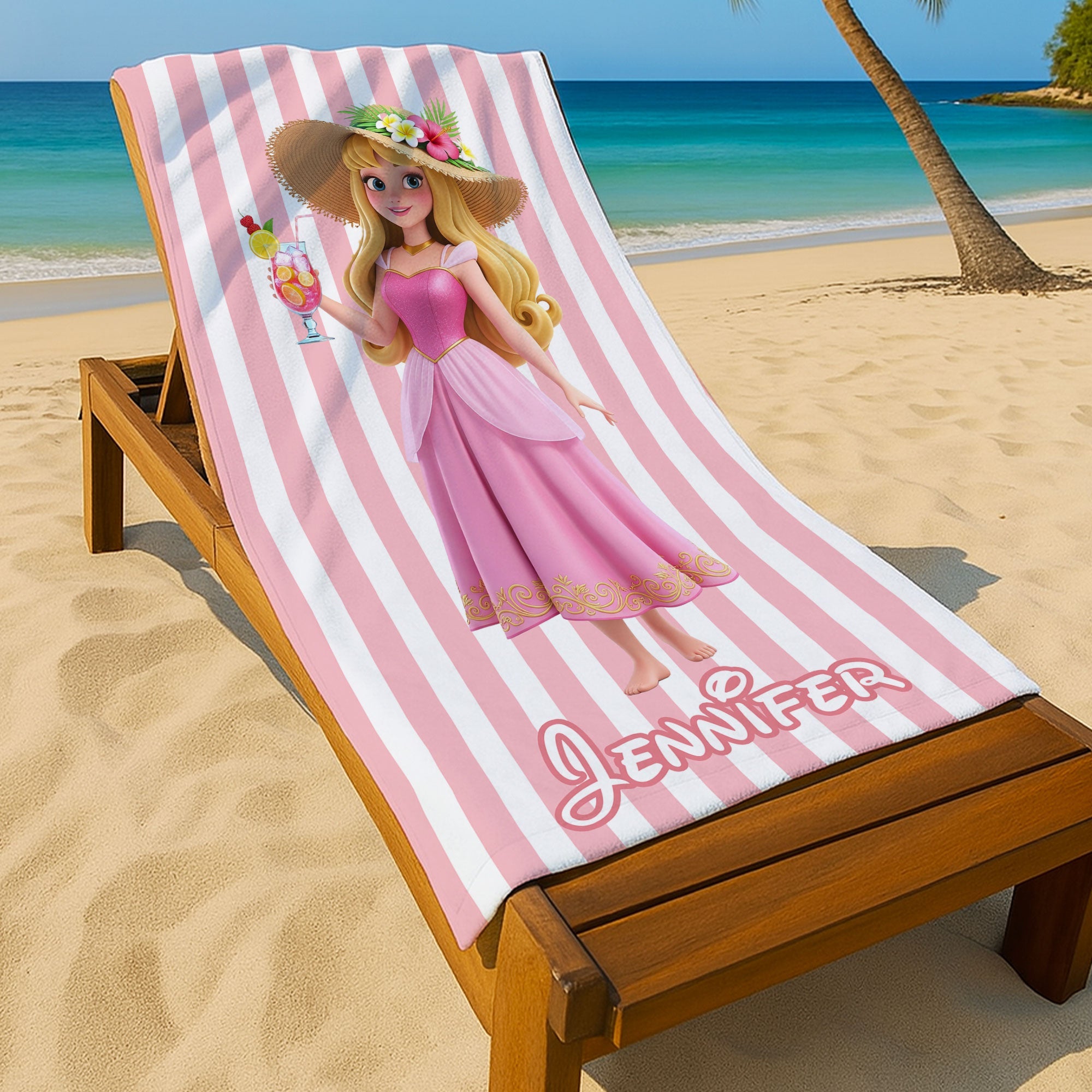 Summer Vibe Princess Beach Towel - Customizable Gifts for Her Beach Towel PopCulturePrints