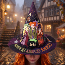 Load image into Gallery viewer, "Spooktacular Magic Awaits!" - Enchanted Quilted Witch Hat - Personalized Gift for Sisters, Friends, and Witch Enthusiasts Quilted Witch Hat PopCulturePrints
