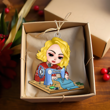 Load image into Gallery viewer, Personalized Sewing Lover Ornament - Sitting Girl with Sewing Machine Ornament PopCulturePrints
