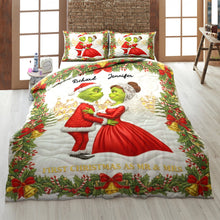 Load image into Gallery viewer, Celebrate Your Love with Our Grinch-Inspired Green Monster Couple Christmas Quilt - Personalized Bedding Set for Couples Bedding Set PopCulturePrints
