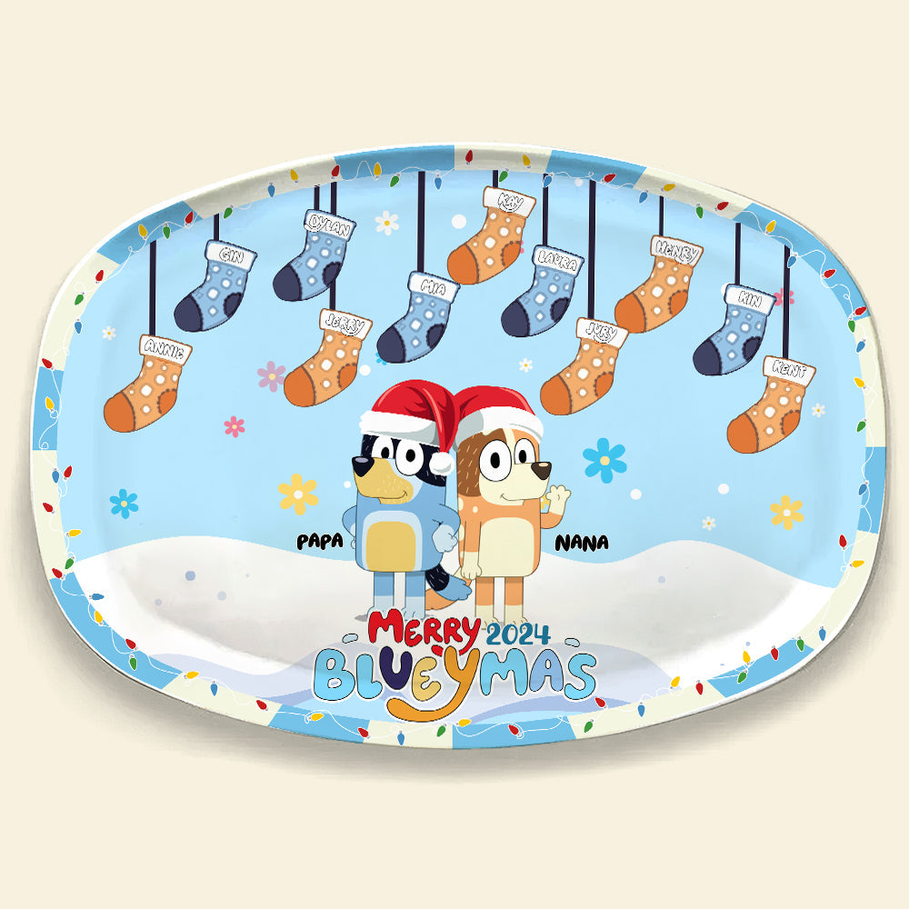 Personalized Christmas Resin Plate for Grandparents - Bluey Theme