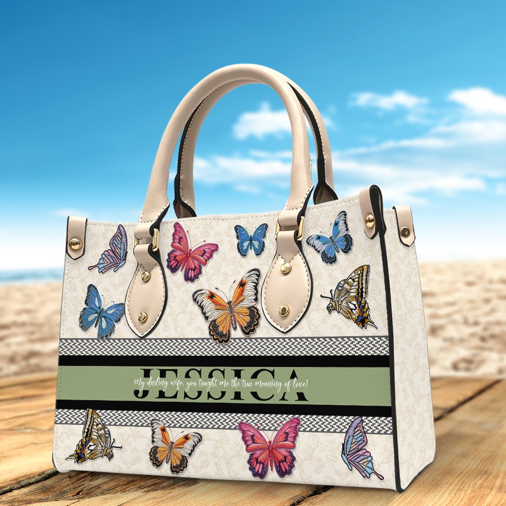 My Loving Wife - Personalised Butterfly Leather Bag - Meaningful Gift for Her Leather Bag PopCulturePrints