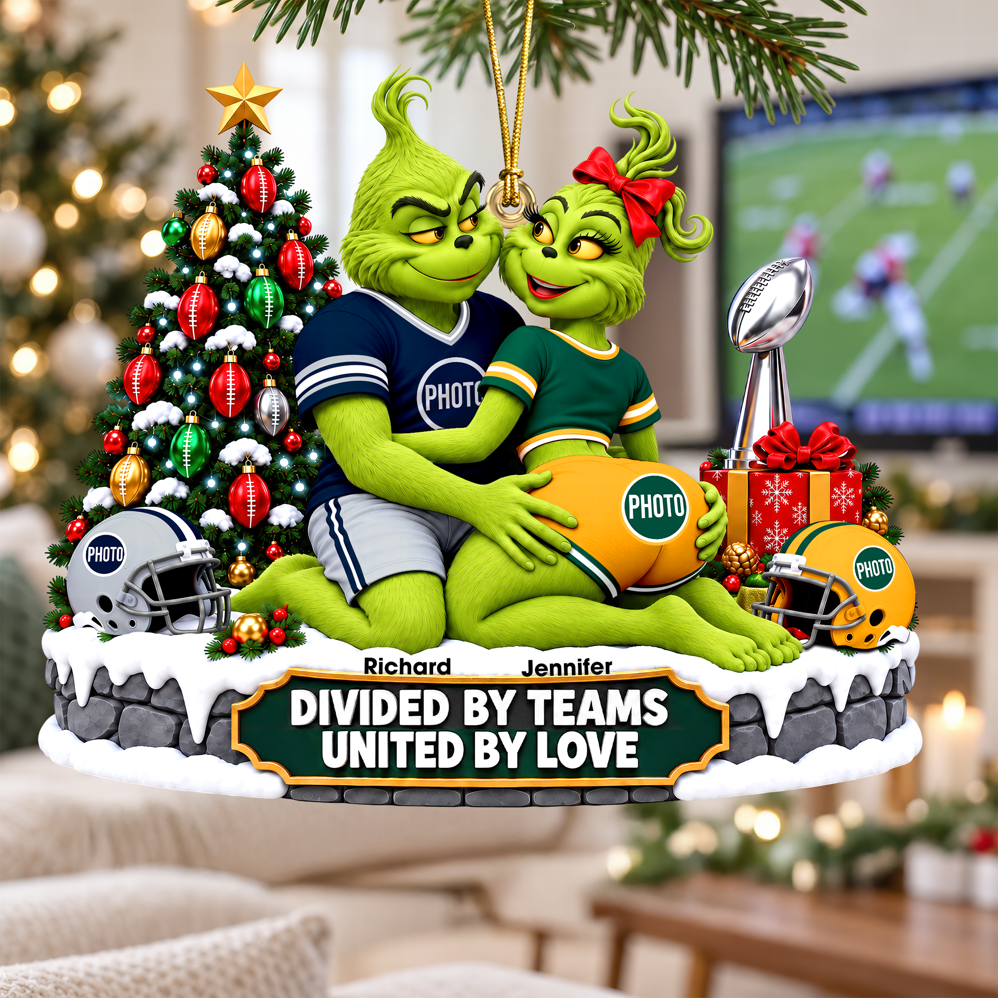Divided by Teams, United by Love - Personalized Christmas Ornament for Couples