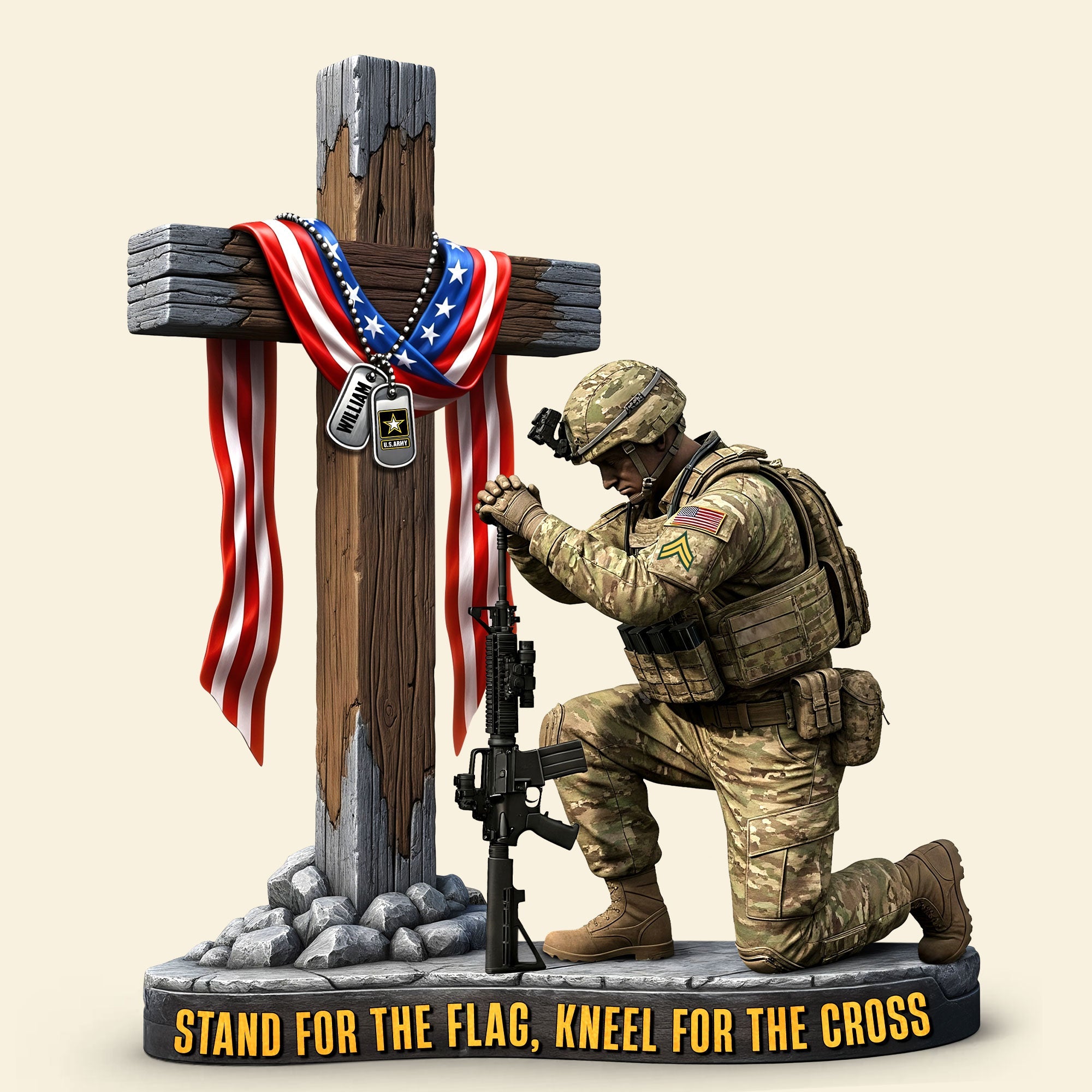 Stand for the Flag, Kneel for the Cross - Custom Veteran Plaque Shaped Plaques PopCulturePrints