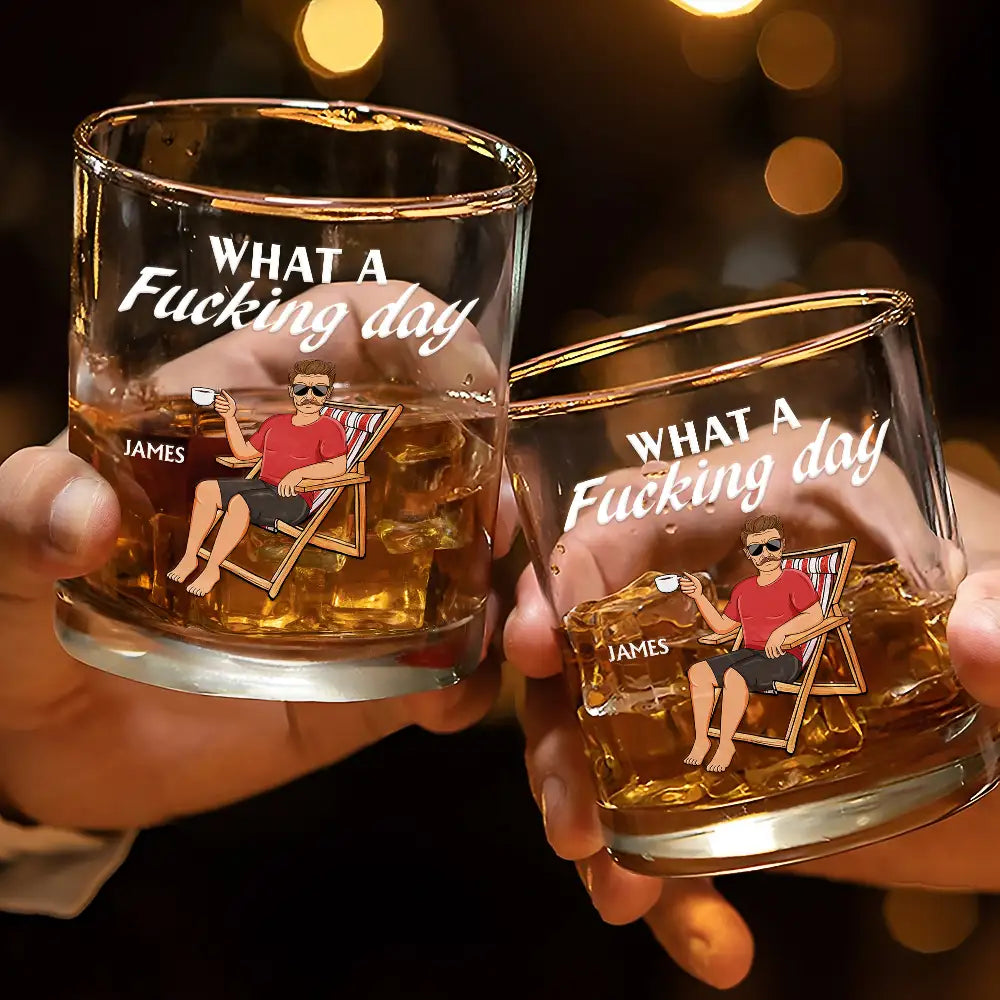 What A Day! Funny Personalized Whiskey Glass - Custom Gift for Friends, Fathers, and Groomsmen Whiskey Glass PopCulturePrints