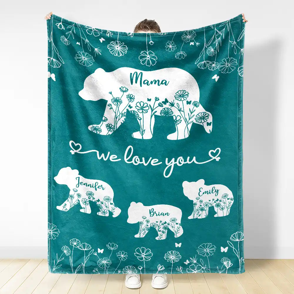 Mama Bear We Love You - Personalized Sherpa Blanket | Custom Gift for Mom, Grandma & Loved Ones Fleece Blanket PopCulturePrints