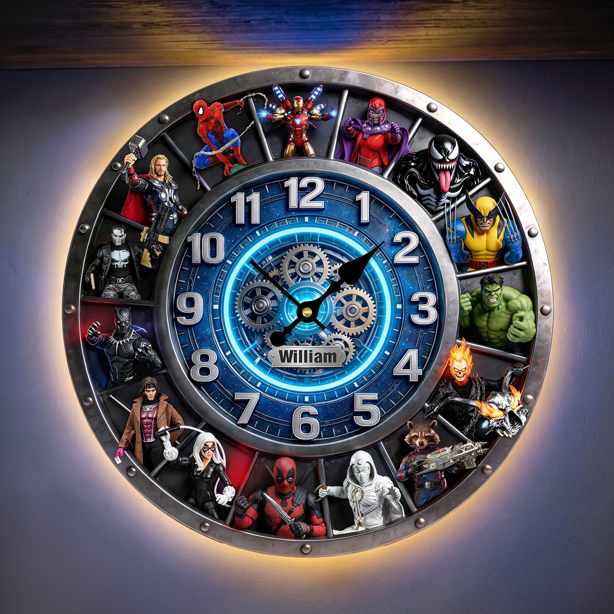 "Time for Heroes" - Unique Room Acrylic Wall Clock - Personalized Gift for Superhero Fans Hanging Wall Clock PopCulturePrints
