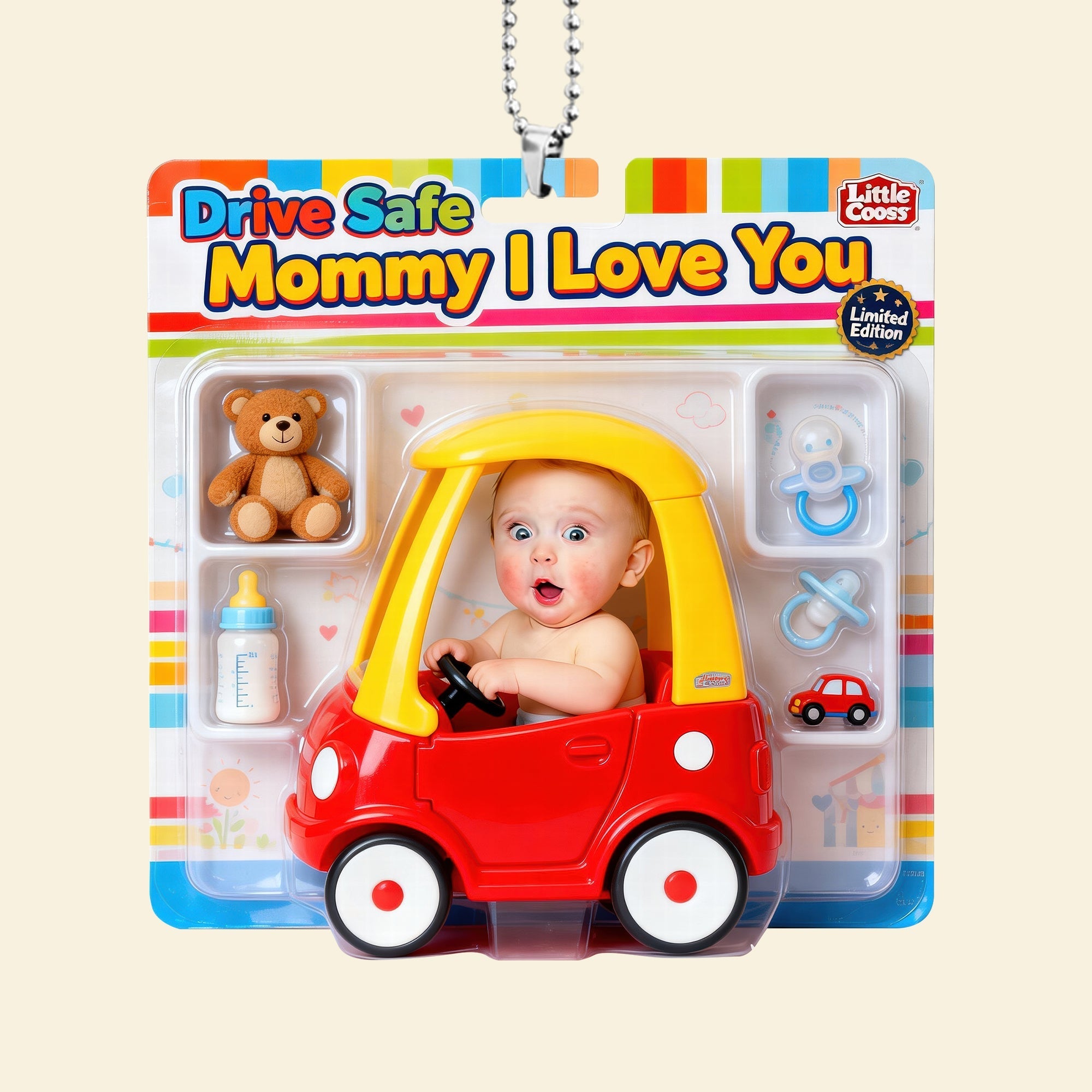 Drive Safe, Mommy I Love You - Cute Baby Driver Adventure Car Ornament | Custom Personalized Gift for Mom Ornament PopCulturePrints