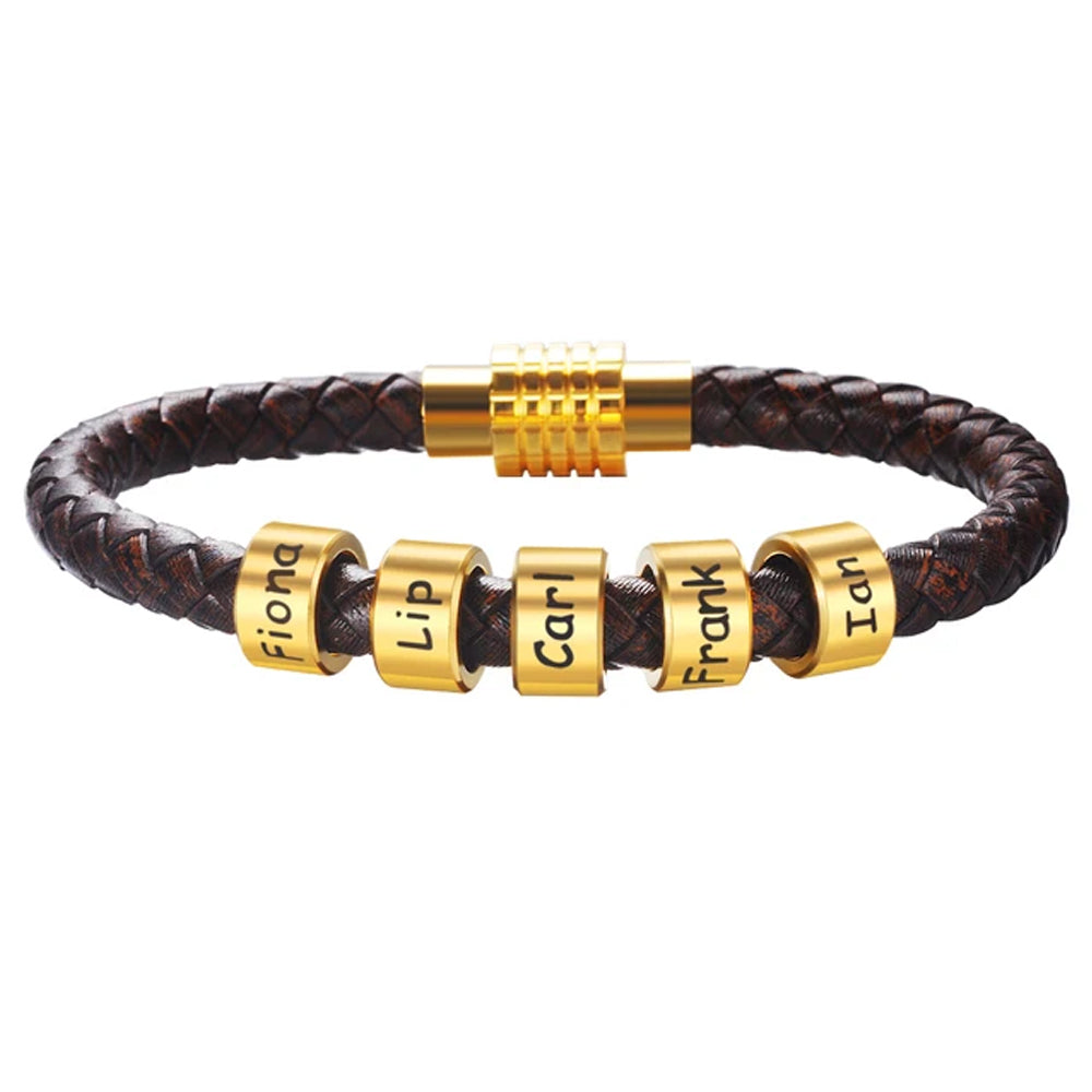 Custom Family Name Braided Leather Bracelet for Dad Bracelets PopCulturePrints