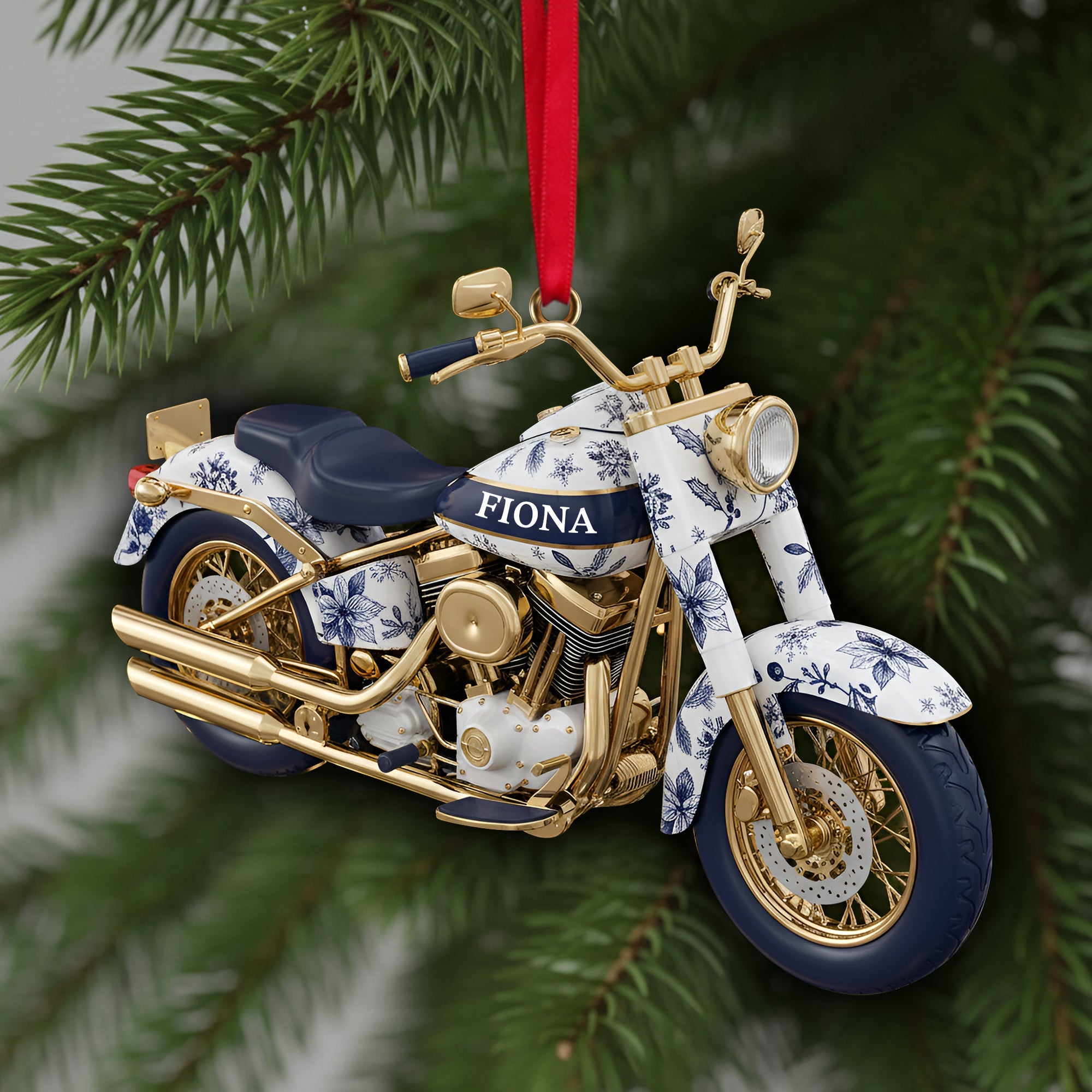 Ride in Style: Personalized Motorcycle Toile de Jouy Christmas Ornament - A Unique Gift for Bikers Ornament PopCulturePrints