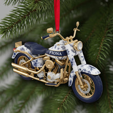 Load image into Gallery viewer, Ride in Style: Personalized Motorcycle Toile de Jouy Christmas Ornament - A Unique Gift for Bikers Ornament PopCulturePrints

