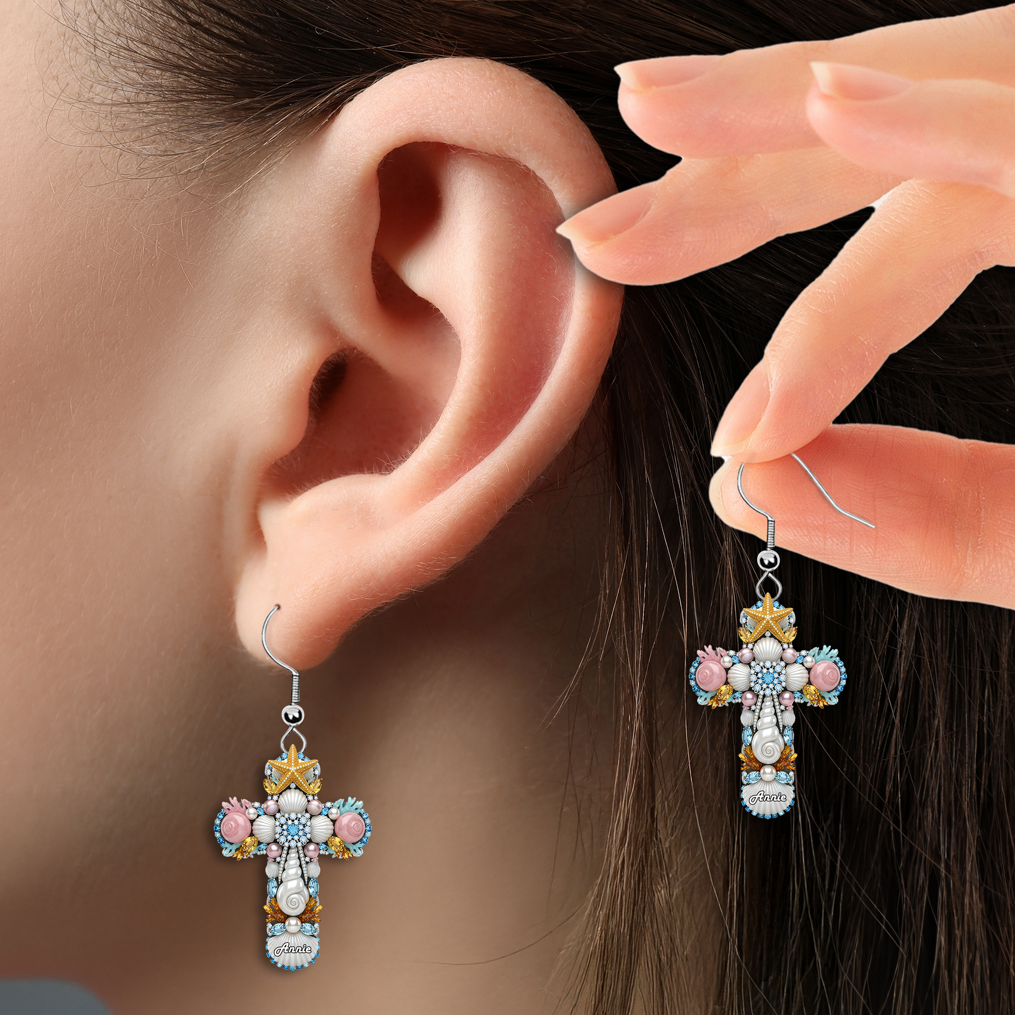 Faithful Cross Seashells Earrings - A Meaningful Personalized Gift for Christians Earrings PopCulturePrints