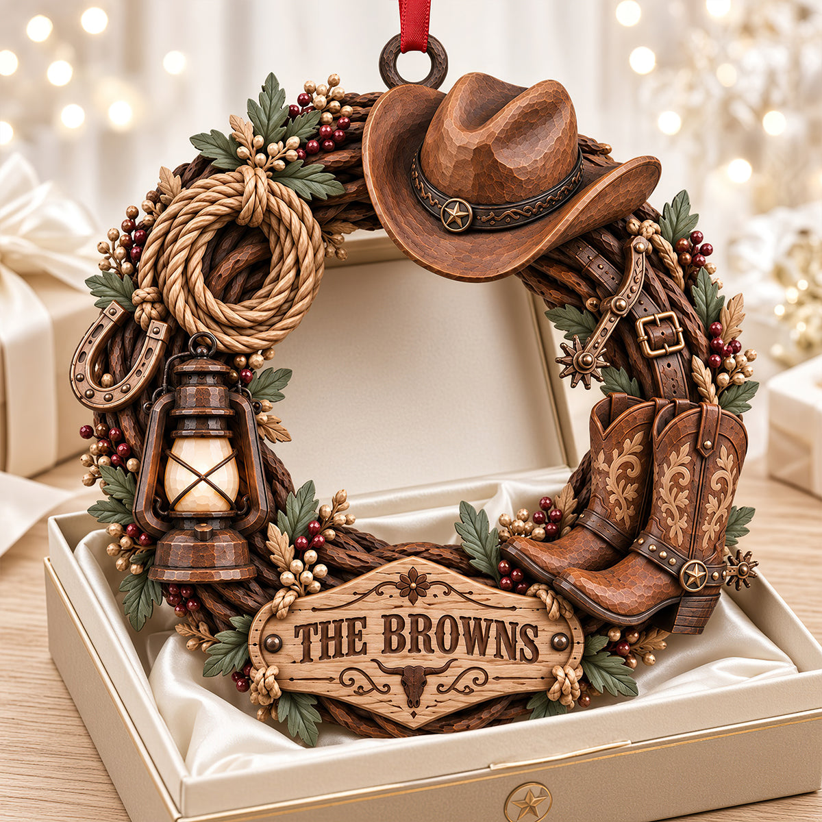Cowboy Wooden Wreath Acrylic Ornament - Personalized Christmas Gifts 05ttdt091026 Ornament PopCulturePrints