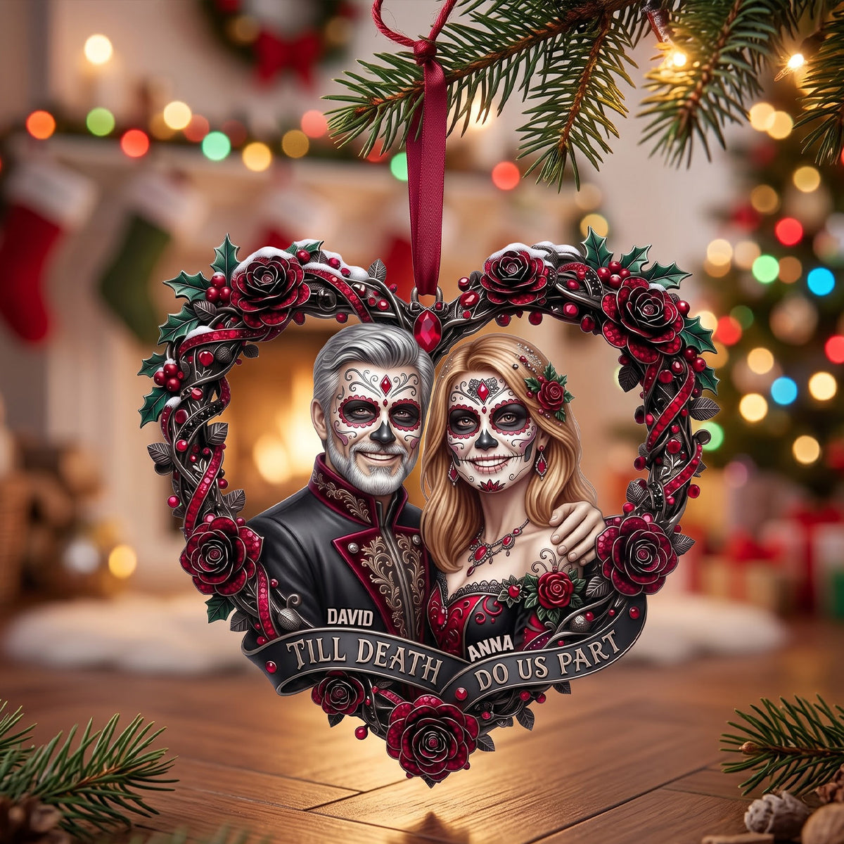 Till Death Do Us Part - Skull Love Couple Christmas Ornament | Personalized Gift for Couples