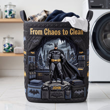Load image into Gallery viewer, From Chaos to Clean - Elite Warrior Quilted Laundry Basket - Personalized Gift for Superhero Fans
