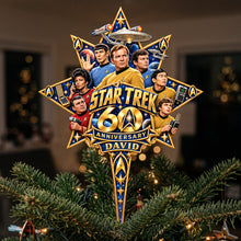 Load image into Gallery viewer, “A Journey Through the Stars” - Personalized Star Trek 60th Anniversary Christmas Tree Topper - A Unique Gift for Trekkies and Sci-Fi Fans
