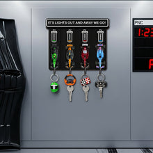 Load image into Gallery viewer, &quot;It&#39;s Lights Out and Away We Go!&quot; - Personalized Pit Stop Racing Car Key Hanger - Perfect Gift for Car Lovers Wood Sign PopCulturePrints
