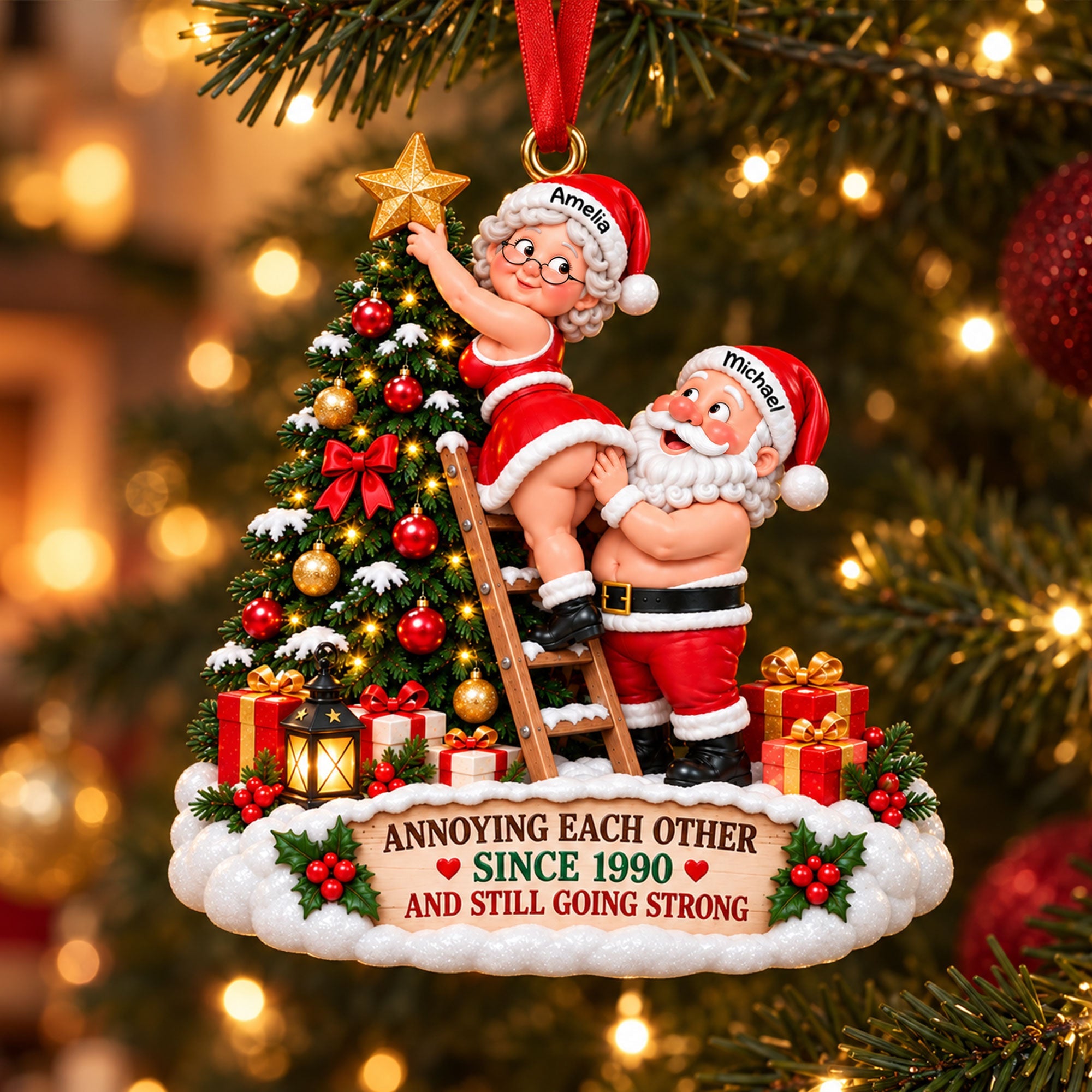 "Annoying Each Other Since 1990" - Personalized Christmas Ornament for Couples