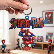 Load image into Gallery viewer, "Be Your Own Superhero!" - Personalized Spider Dad Acrylic Keychain - Perfect Gift for Dad, Grandpa, and More! Keychains PopCulturePrints

