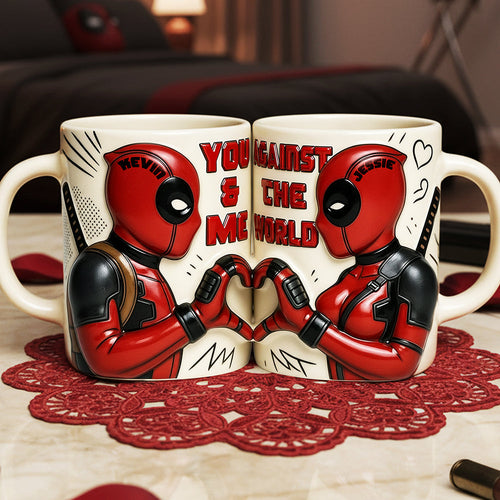You & Me Against The World - Personalized Hero Couple Coffee Mug Set Coffee Mug PopCulturePrints