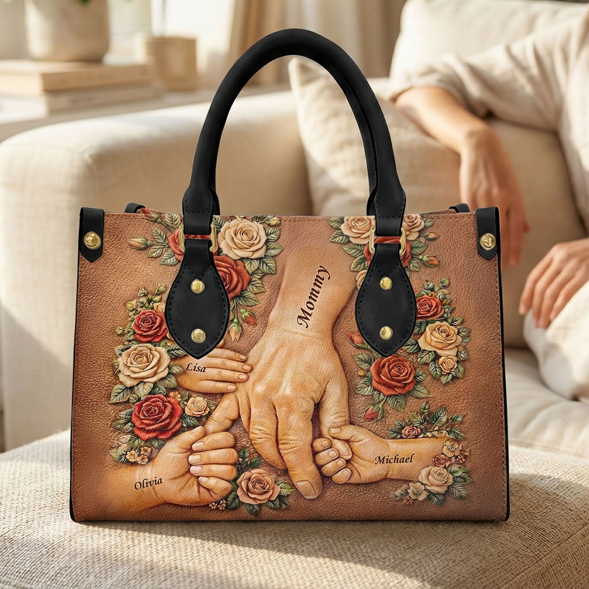 Bound By Mom’s Love – Personalized Leather Bag for Mom, Grandma & Gift for Loved Ones Leather Bag PopCulturePrints