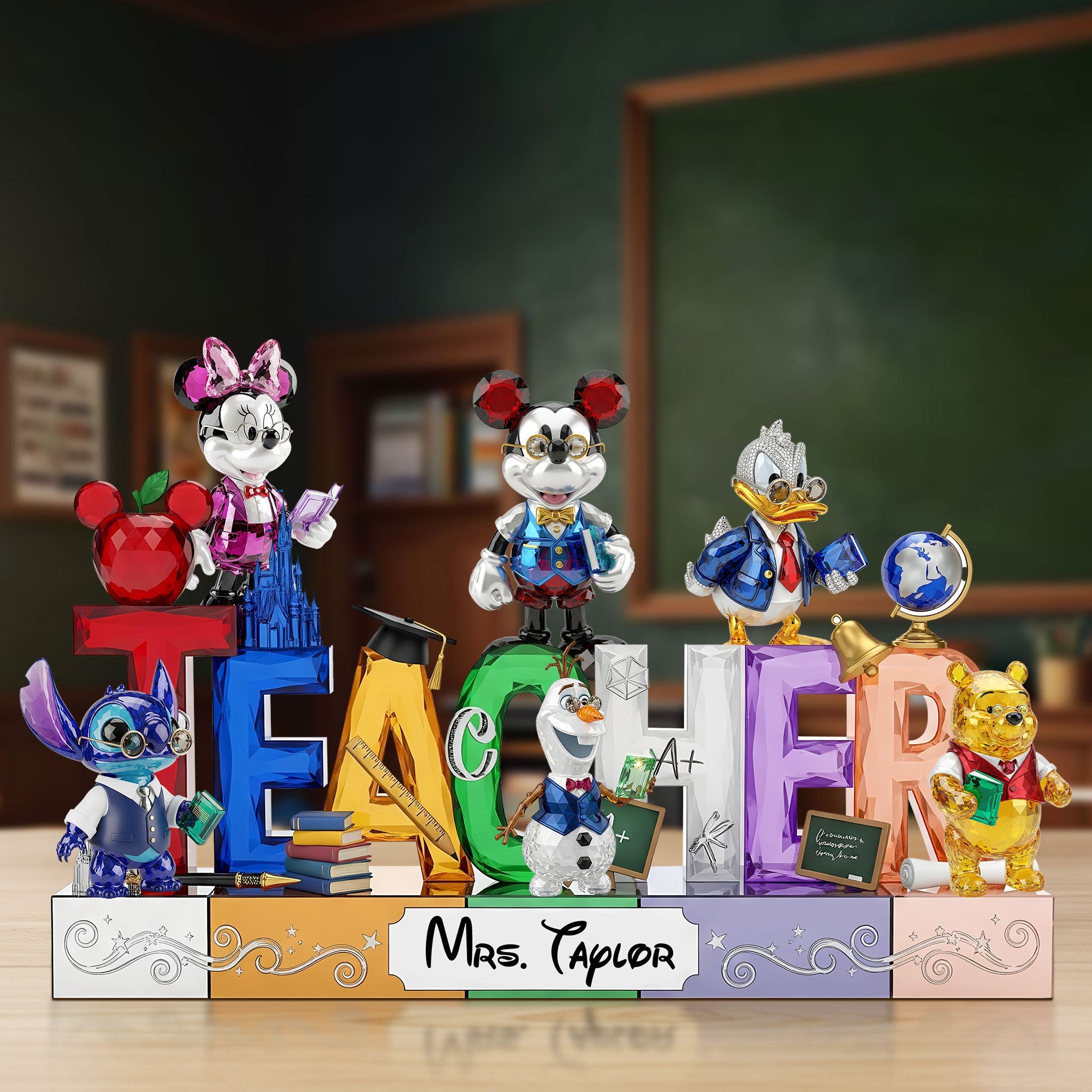 Celebrate Your Favorite Teacher - Cute Cartoon Teacher Plaque - Personalized Gift Shaped Plaques PopCulturePrints