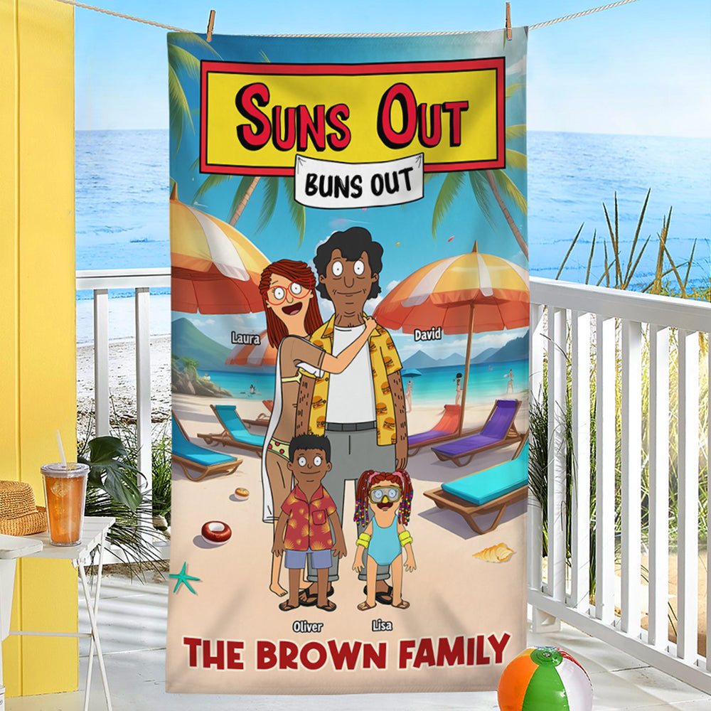 Suns Out, Buns Out - Personalized Beach Towel for Family Fun Beach Towel PopCulturePrints