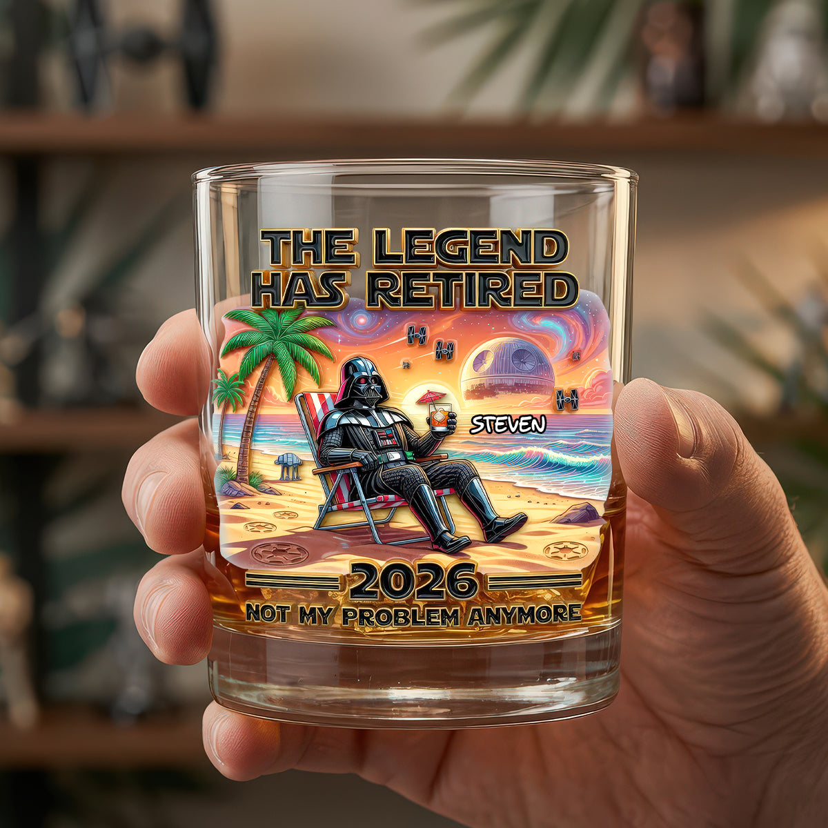 The Legend Has Retired - Personalized Round Glass for Star Wars Fans Glass PopCulturePrints
