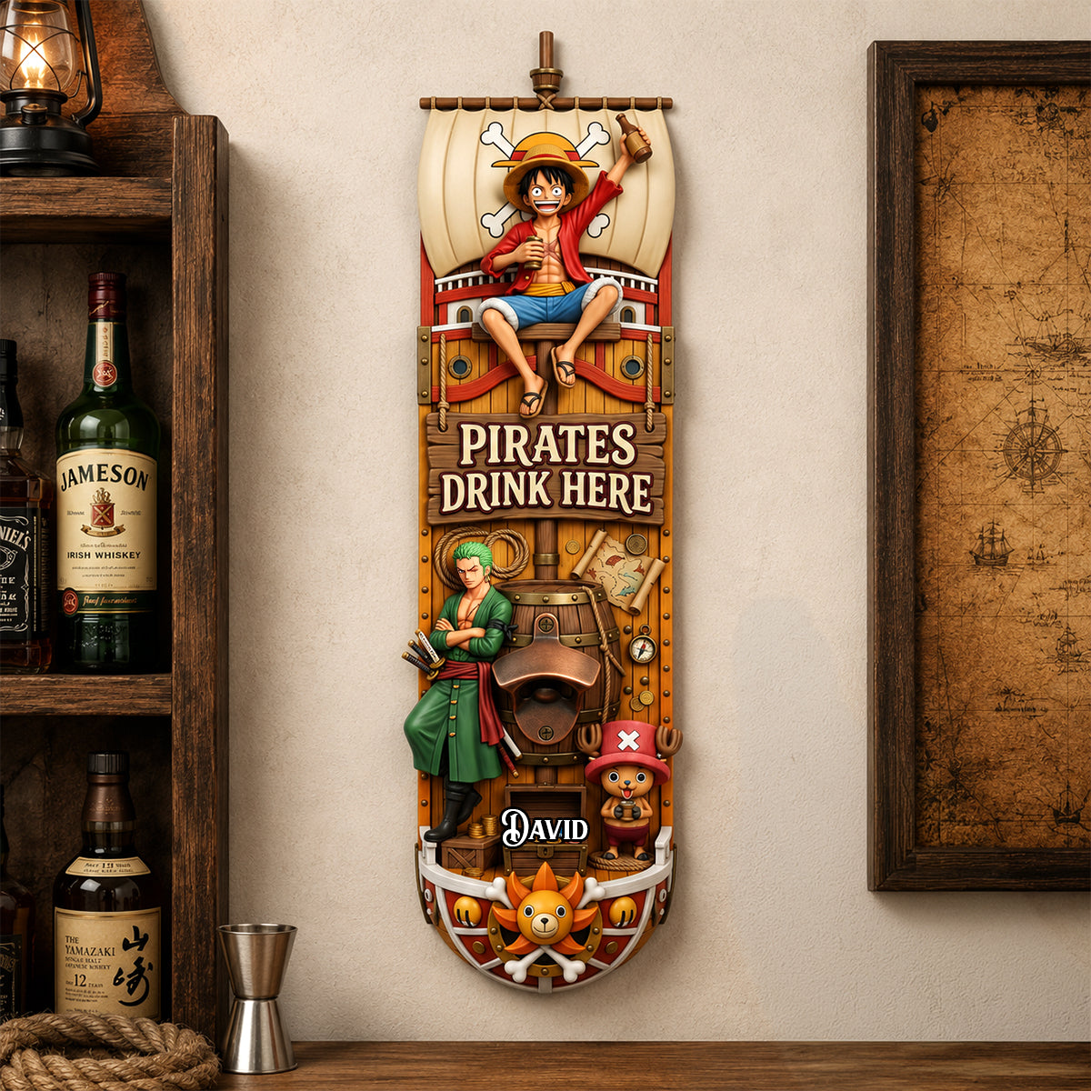 “Set Sail for Adventure!” - Sea Adventure Wooden Wall Hanging Bottle Opener - Personalized Gift for Anime Lovers