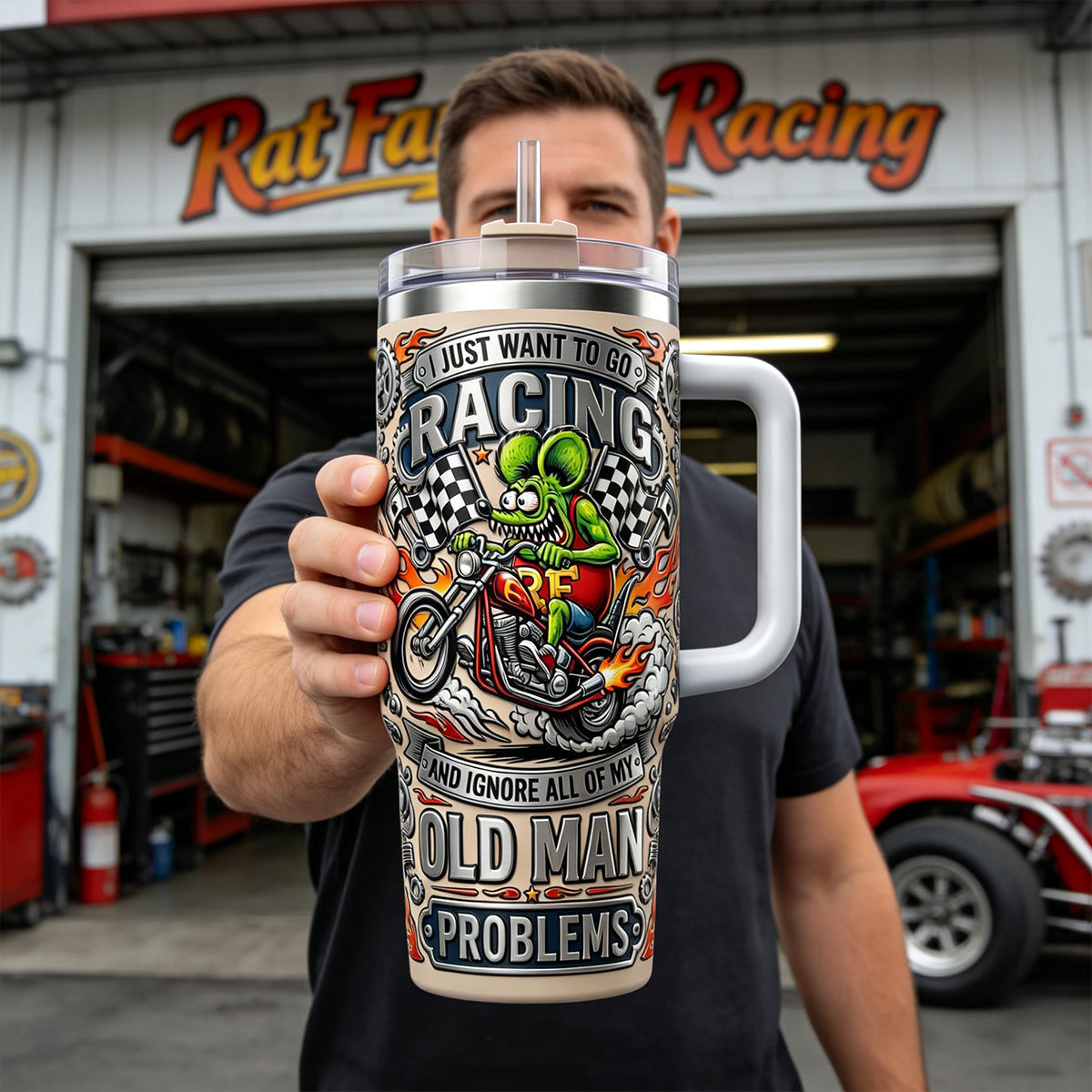 I Just Want to Go Racing! - Personalized Racing Tumbler for Old Man Racing Lovers Tumbler Cup PopCulturePrints