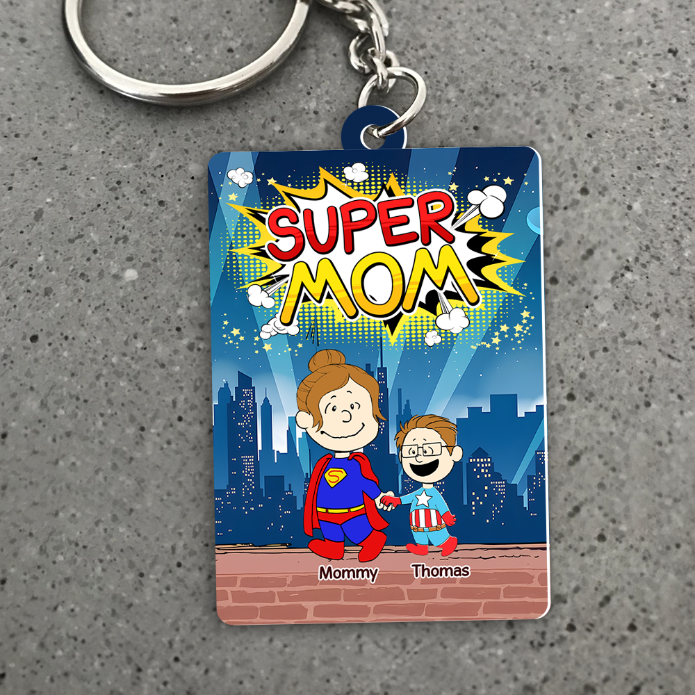 "Super Mom, Because She's Your Hero" - Personalized Keychain Gift for Mom, Grandma, and Loved Ones Keychains PopCulturePrints