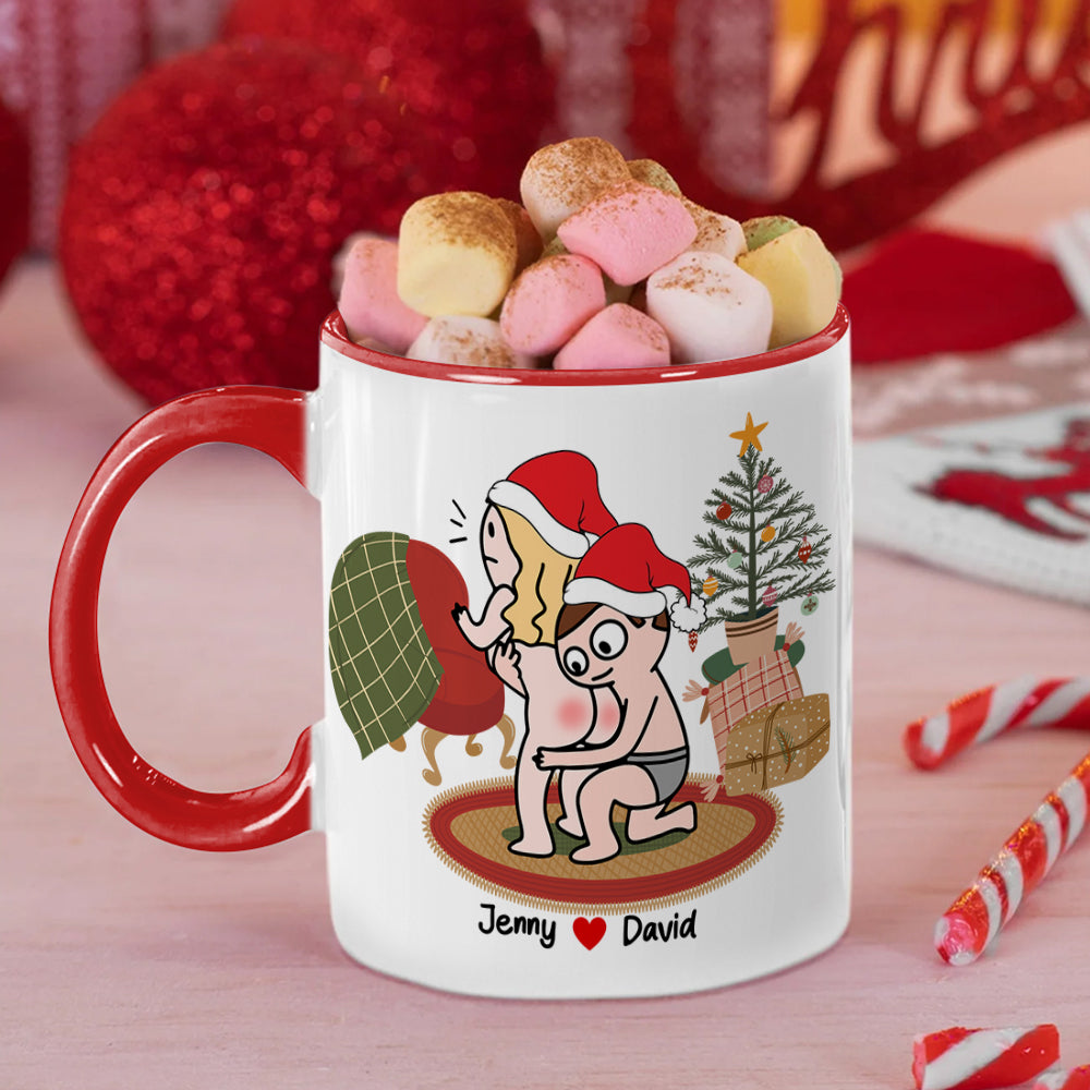 Personalized Funny Couple Christmas Mug - Touch Your Butt Design