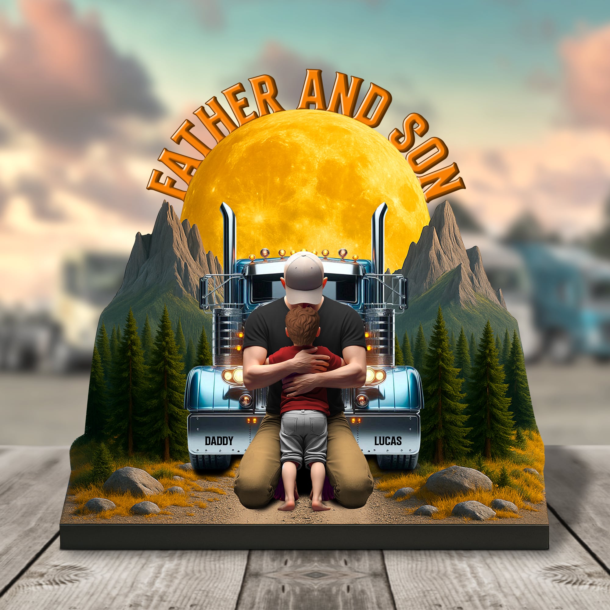 “A Dad's Love Drives Forever” - Personalized Truck Plaque - Custom Gift for Dad Shaped Plaques PopCulturePrints