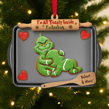 Load image into Gallery viewer, “I&#39;m All Toasty Inside” - Mischievous Green Gingerbread Couple Ornament - Personalized Gift for Couples
